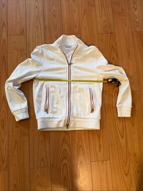 Moncler White Full-Zip Sweater with Contrast Stripe